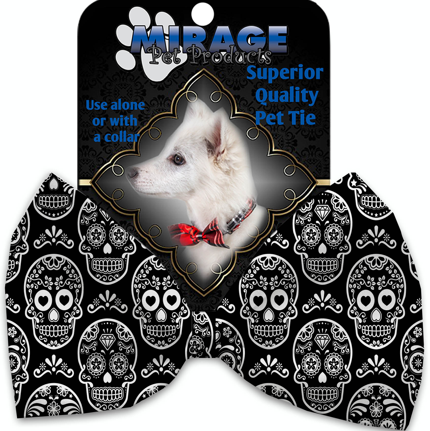 Classic Sugar Skulls Pet Bow Tie Collar Accessory with Velcro